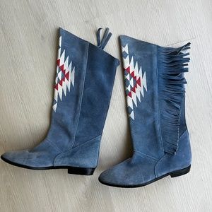 Vintage Suede Fringe Boots